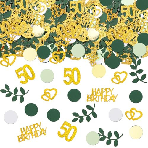 GoldRock Konfetti 50 Geburtstag Deko Groß 2,5cm-5,5cm, 250 Stk Tischdeko 50 Geburtstag Frau Mann Deko, Deko 50 Geburtstag Frau Konfetti, Glitzer 50. Geburtstag Deko Grün Gold, Streudeko 50. Geburtstag