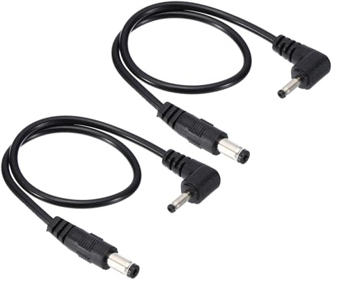 PATIKIL 1 Fuß DC 5,5 mm x 2,1 mm auf 3,5 mm x 1,35 mm Netzkabel-Verlängerungskabel, 2 Stück Drahtadapter 90-Grad-Winkel-Kabel für Router Überwachungskamera, Schwarz