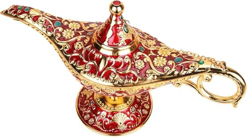 Aladdin Ornament, arabische Lampe Genie Öllicht Vintage Wunschlicht Topf Tischdekoration Cosplay Halloween Requisiten (Rot)