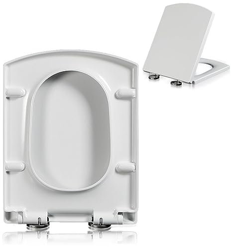 Abattant de WC carré avec siège de Toilette à Fermeture Douce et Nettoyage à dégagement Rapide pour Une Meilleure hygiène, siège de Toilette rectangulaire avec charnières réglables, 03B (03C)