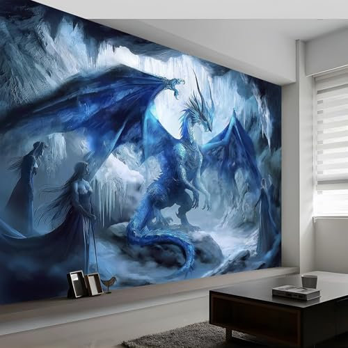 Tapete 3D Effekt Wandtapete Mysteriöser Fantasy-Drache Wandtattoo Blau für Kinderzimmer Wohnzimmer Schlafzimmer Flur Modern Vlies Tapete Vliestapete Motivtapeten 200 x 140 cm