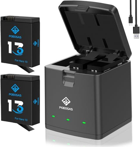 POEOSAS Hero 13 Enduro Battery for GoPro Hero 13 Black, 2100mAh Hero 13 Battery with 3 Channel LED USB-C Fast Charger Kit, Compatible with GoPro Hero 13, HERO13 Black Rechargeable Batteries (Pack of