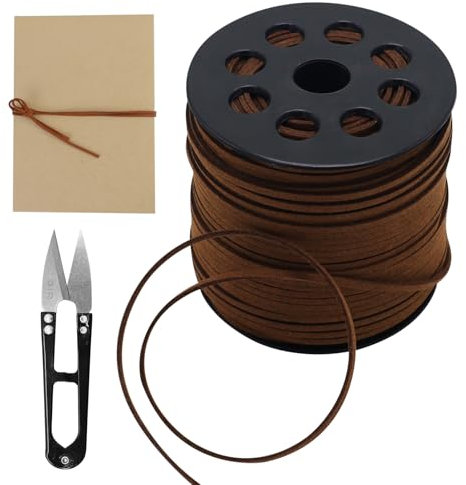 Cordoncino in pelle scamosciata, 90 m, in finta pelle scamosciata, per fai da te, collana e gioielli artigianali (marrone chiaro)