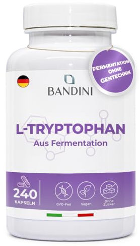Bandini® L-Triptofano 240 Capsule (Scorta di 8 Mesi), Triptofano 500mg, Integratore per Dormire e Migliorare la Qualità del Sonno, Rilassante, Antistress per Addormentarsi, 100% Vegano