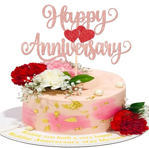 SYKYCTCY 1 Pack Happy Anniversary Cake Topper Wedding Anniversary Cake Topper 50th Wedding Anniversar Cake Decorations Supplies Party Decoration Cake Decor