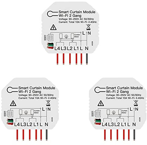 Wlauqueta 3X Tuya Smart WiFi 2 Gang Doppel Vorhang Jalousie Schaltermodul Rollladen Elektromotor Smart Life App mit Haus