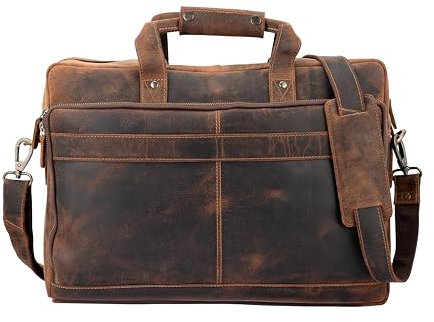 LEARICHI 16 Zoll Herren Echt Jäger Leder Aktentasche Laptoptasche Ledertasche Business Laptop Tasche Große Messenger Umhängetasche Schultertasche Vintage Braun Bürotasche Arbeitstasche für Männer