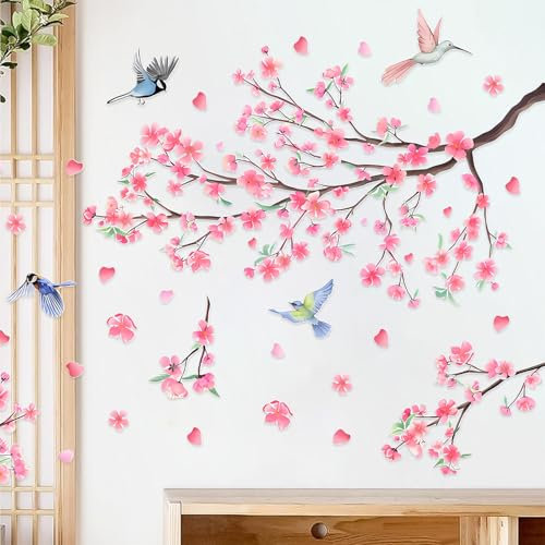 Cherry Blossom Wallpaper Wall Decals Flower Tree Branch Wall Flowers Wall Stickers Suitable for Walls,Windows,Tiles,Furniture,etc