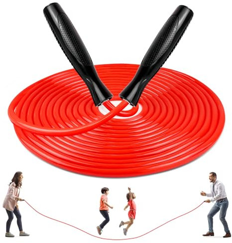 LeapBeast Groups Rope Skipping, Multiplayer rope skipping Best Team Long Jump Rope with Wooden Handle for School Sport and Outdoor Activity 5Meters -7Meters -10Meter (D Mod. - Red, 5M)