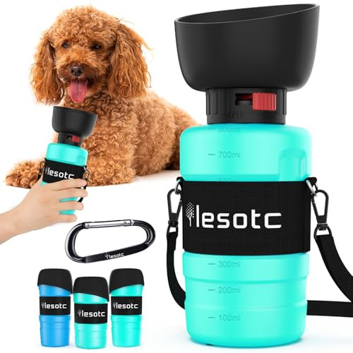 lesotc 800 ml Botella de Agua para Viajes, Plegable para Perros, Botella de Agua a Prueba de Fugas, para Perros para Caminar Diariamente, Caminar, Viajar, Acampar -Azul Tiffany