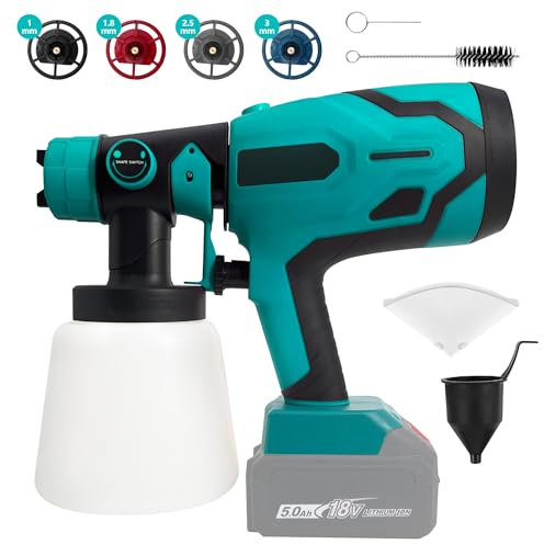 Fence Paint Sprayer Compatible with Makita 18V Battery, Cordless HVLP Paint Spray Gun with 4 Copper Nozzles and 3 Patterns for Sheds, Walls, Ceiling, Cabinets, Doors (Battery Not Included)