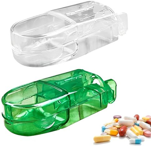 LAJUP 2 Piezas Cortador De Píldoras,Tabletas Divisorias Con Abrazadera En V Para Medicamentos Tabletas Pequeñas,Con Pastillero,Para Dividir Y Transportar Medicamentos Diarios