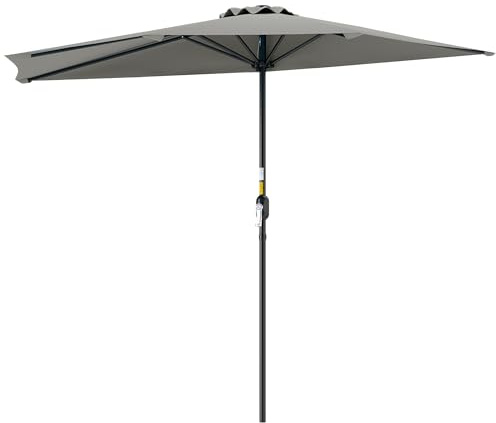 Outsunny 2.7m Garden Half Parasol, Outdoor Balcony Umbrella with 5 Steel Ribs, Patio Sun Shade, Light Grey