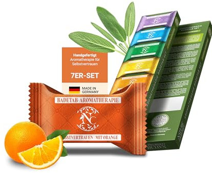 Nature Cosmétique® Aromatherapie Badetabs Set 7 Stück – Selbstvertrauen – Aromatherapie für entspannte Wellness-Momente – Badebomben Dusche mit ätherischen Ölen – Geschenkidee – Made in DE
