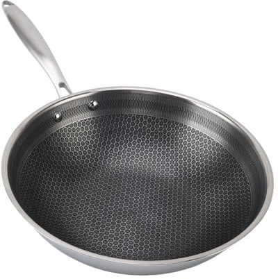 Gsycle Stainless Steel Frying Pan, Double Sided Honeycomb Nonstick Kitchenware Hex Frying Pan Kitchen Accessories for Induction Cooktops Gas Cooktops (24cm)