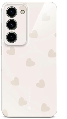 ONEFLOW für Samsung Galaxy S23 Hülle mit Design Muster, Designer Case Handy Schutzhülle mit Kameraschutz, Hardcase Bedruckt dünne Handyhülle, Splash Cover, Creme Beige Herzen
