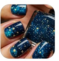 Zimocepuz Kurze Quadratische Press On Nails,French Tiefblaue Sternenhimmel Galaxie Press On Nails,Damen Press On Nägels,Natürlich Wiederverwendbar