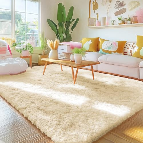 smiry Flauschig Hochflor Teppich Läufer Waschbar - 80x150 cm, Beige | Rutschfest Weich Moderner Kuscheliger Teppiche fürs Flur Küche Eingang