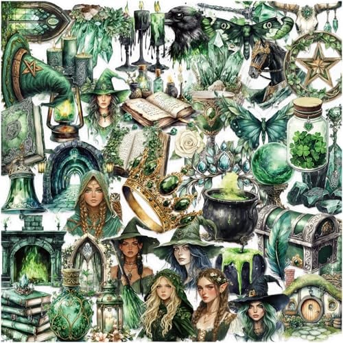 Alethron 100 Stück Witch Sticker, Wicked Fantasy Sticker Aesthetic Journal Scrapbook Stickers Aufkleber Vintage für Kindle Deko Handyhülle Scrapbooking Erwachsene Laptop Helm