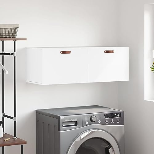 Foknhdi Weißer Wandschrank 100x36,5x35 cm aus Holzwerkstoff Modernes Flurdesign mit reichlich Stauraum und Wandmontage für Küche Flur Schlafzimmer