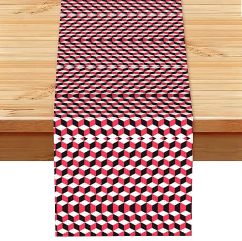 EZDLOWVBA Chemin de table imprimé à carreaux rouges 3D - 33 x 183 cm - Décoration de table de cuisine, de salle à manger - Pour maison, fête, restaurant