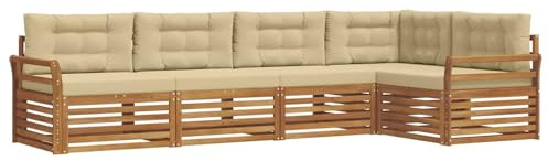 vidaXL Outdoor-Sofagarnitur mit Kissen 5 pcs Natur und Beige, Gemütliches Outdoor-Set, modernes Ecksofa, robuster Loungesessel, Gartenmöbel, Terrasse zum Relaxen
