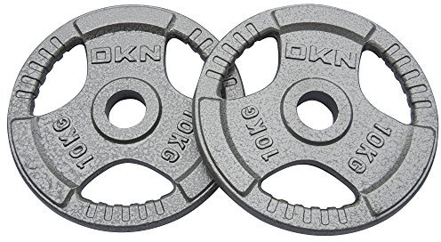 DKN Unisex Tri Grip Cast Iron Olympic Weight Plates, Grey, 2 X 10 kg