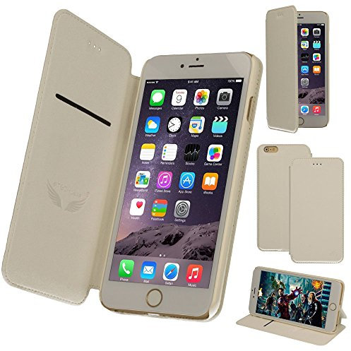 TECHGEAR iPhone 6s Plus, iPhone 6 Plus Svelte Case, Stylish Slim Folio Protective Case Cover with Card Slot & Stand in Metallic Inspired Colours fits Apple iPhone 6s Plus, iPhone 6 Plus (5.5) (White)