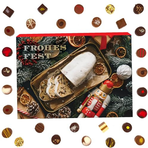 Hallingers Adventsstimmung - Veganer Adventskalender Pralinen Geschenk handmade teils mit Alkohol aus Schokolade vegan (Box) - Geschenk im Sommer & als perfektes Grillgeschenk | Glückwunsch Chanukka F