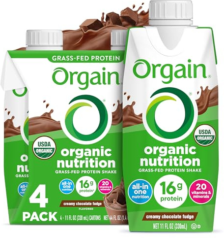 Orgain Organic Nutritional Shake, Creamy Chocolate Fudge - Meal Replacement, 16g Protein, 20 Vitamins & Minerals, Gluten & Soy Free, Kosher, Non-GMO, Packaging May Vary, 11 Fl Oz (Pack of 4)