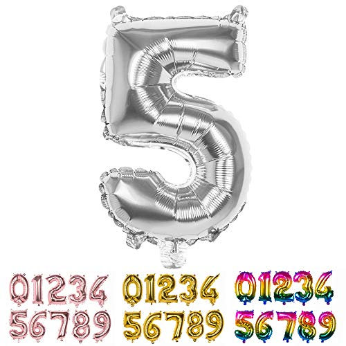 Boland - Folienballon Zahl, Silber 36 cm, Silber, Zahlenballon, Nummer, Ballon, Luft, Geburtstag, Jubiläum, Jubiläumsjahr, Lebensjahr, Überraschungsparty, Kindergeburtstag, Dekoration
