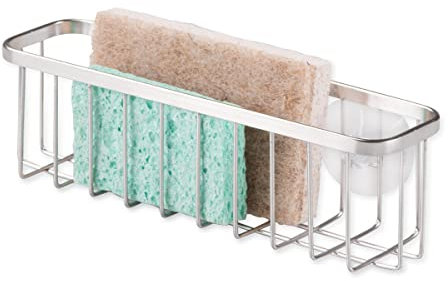 iDesign Gia Estropajero, repisa de cocina de metal con recubrimiento inoxidable para esponjas y estropajos, plateado