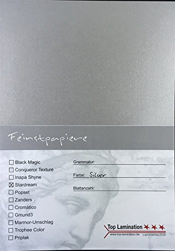 25 Blatt DIN A6 Perlmutt silbernes metallic Papier 285g/m² 105x148 mm Metall-Bastel-Ton-Karton komplett durchgefärbt