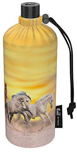 Emil Trinkflasche aus Glas für Mädchen & Jungen isolierte Glasflasche für Schule, Freizeit, Sport: Kinder & Eltern Wildpferde 0,6l