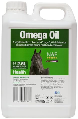 NAF Omega Oil 5L Coat, Skin, Condition & Performance Support Horses | NAF Omega Oil 5L Natural Source of Omega 3 6 9 for Horses Supporting Coat, Skin & Condition. Everyday Vitality