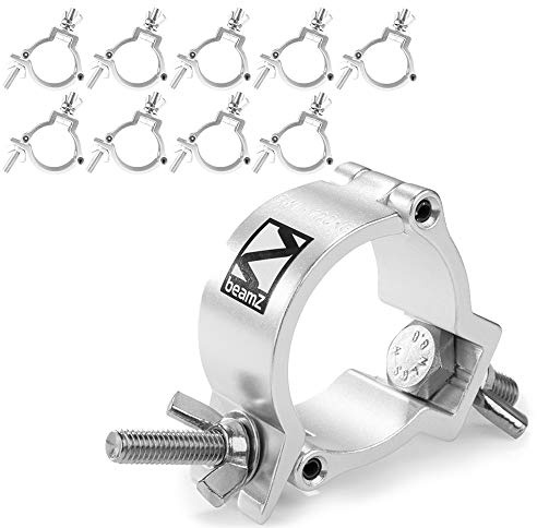 10x BeamZ BC50-100 Half Coupler Slimline O-Clamp Set, Heavy Duty Aluminium Truss Lighting Clamps, 48-51mm Diameter, 100kg Load for DJ Stage Rigging & Goalposts