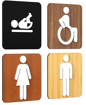 Signs - Classic, Set 4X- Geprägte Toiletten Schild Türen - Türschild WC Damen Herren Behinderten Wickeltisch - Schild Mann Frau Wickelraum Türschild (Quadratisch)