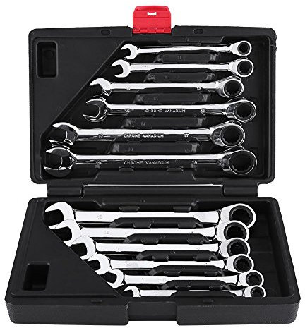 GOTOTOP 12 Pezzi Set di Chiavi a Cricchetto, Chiave Combinate a Cricchetto Strumenti Manuali con custodia trasporto Nera, 8-19mm