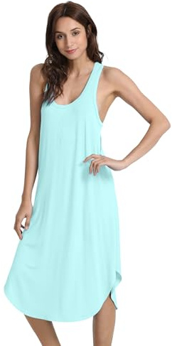 WiWi Nachthemd aus weicher Bambusviskose, ärmellos, Racerback, Übergröße, Pyjama, Schlafhemden, Größe S - 4XL, A-aqua, X-Large