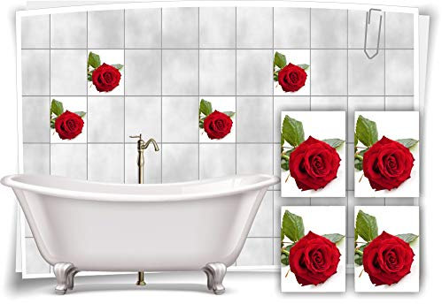 Medianlux Fliesen-Aufkleber Fliesen-Bild Rosen Blume Blätter SPA Rot Grün Weiss Bad WC, 20x25cm fp5p249h-82972
