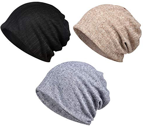 XYIYI Damen Mütze Chemo Hut Slouchy Kopfbedeckungen Kopf Wraps Krebshüte (3Stück Schwarz + Grau + Kaffee)