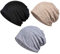 XYIYI Damen Mütze Chemo Hut Slouchy Kopfbedeckungen Kopf Wraps Krebshüte (3Stück Schwarz + Grau + Kaffee)