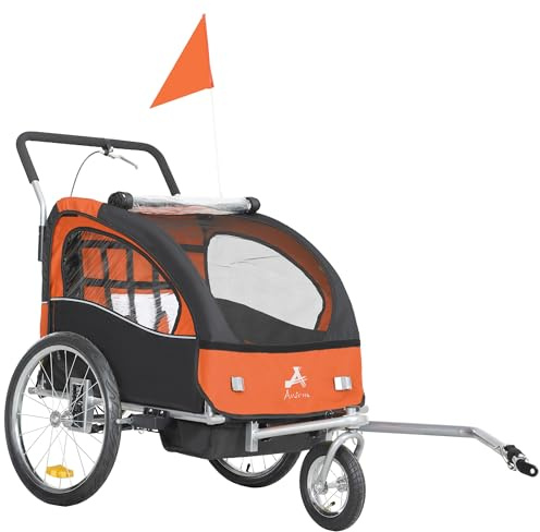 Aosom Elite 360 Swivel Bike Trailer for Kids Double Child Two-Wheel Bicycle Cargo Trailer with 2 Security Harnesses, Orange