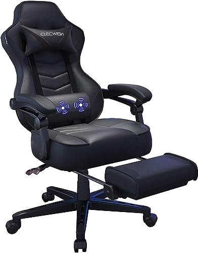 Fullwatt Racing Gaming Chair for adults with Footrest and Massage Lumbar Pillow, Swivel Height Adjustable Reclining PU Leather Video Game Chair, E-Sports Gaming Chair Big and Tall(Black)