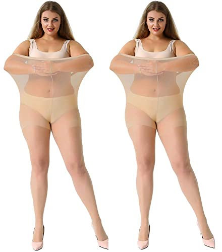 MANZI Damen Strumpfhose 2 or 4 Paar Plus Größen XL-4XL(44-62),2 Paar Hautfarben,20 Denier XL