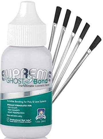 GHOSTBOND Pro Hair Labs - Ghost Supreme - Liaison tête complète pour poly et dentelle | Colle pour perruque adhésive pour cheveux 1,3 oz + 5 pinceaux transparents 6 pièces (lot de 1)