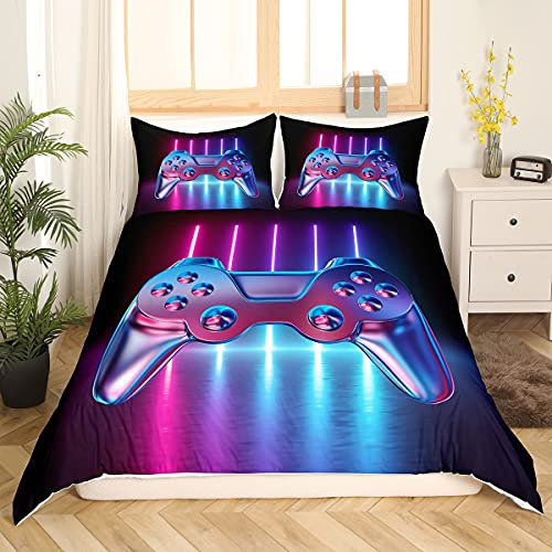Spielen Tröster Abdeckung Blau Lila Spiel Lichter Dekor Spieler Bettwäsche-Set für Jungen Teenager Kinder Videospiele Gedruckt Bettbezug Moderne Neuheit Spielkonsole Muster Tagesdecke, 155X220