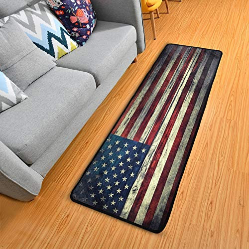 Mnsruu Vintage USA Flagge auf Holz Plank Läufer Teppich Bodenmatte Rutschfest Küche Teppich Weich Bereich Teppich Fußmatten Badteppich für Badezimmer Eingangsbereich Flur Esszimmer Wohnzimmer