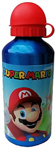 Borraccia Originale Nintendo Super Mario in alluminio per bambini da 500 ml, con tappo di sicurezza e beccuccio richiudibile.