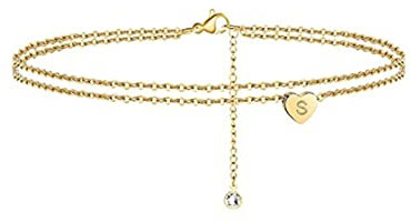 XieXie Herz Fußkettchen goldfarben mit Anfangs Buchstaben Länge verstellbar (S)